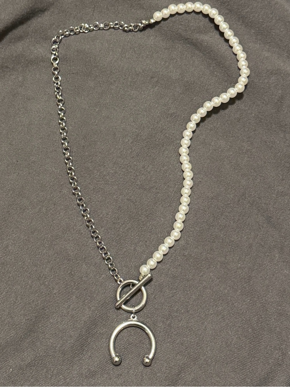 Spencer's White Pearl and Silver Horseshoe Toggle Necklace